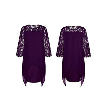 Robe en Chiffon et Dentelle à Ourlet Irrégulier – Manches 7 Minutes – Style Romantique
