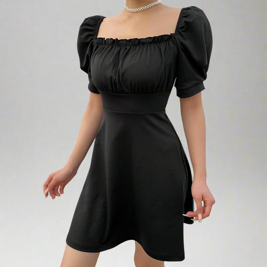 Robe femme à manches courtes bulle avec bretelles dos élégantes - Style tendance