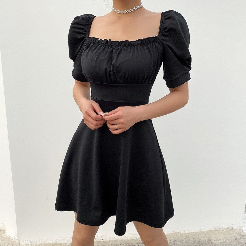 Robe femme à manches courtes bulle avec bretelles dos élégantes - Style tendance