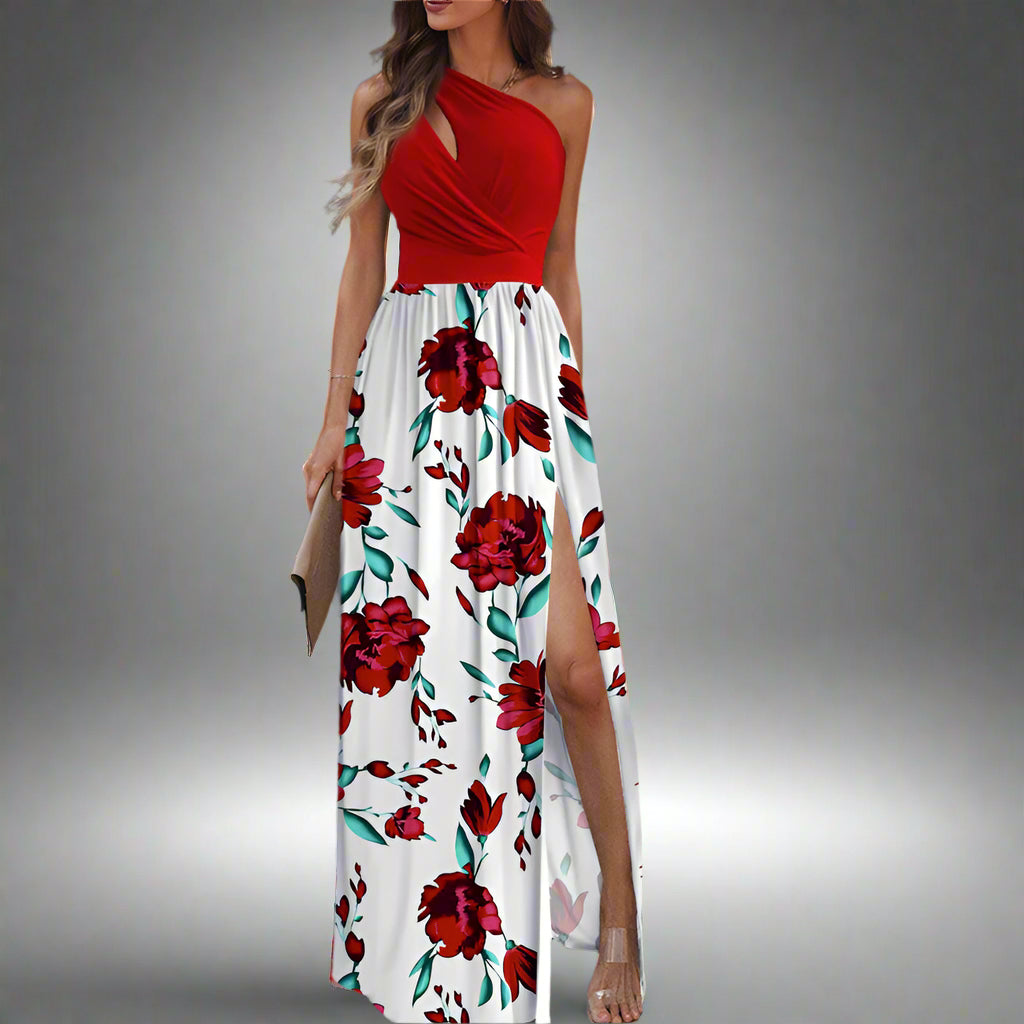 Robe Longue Asymétrique à Épaule Dénudée – Dégradé Élégant & Style Plissé ✨