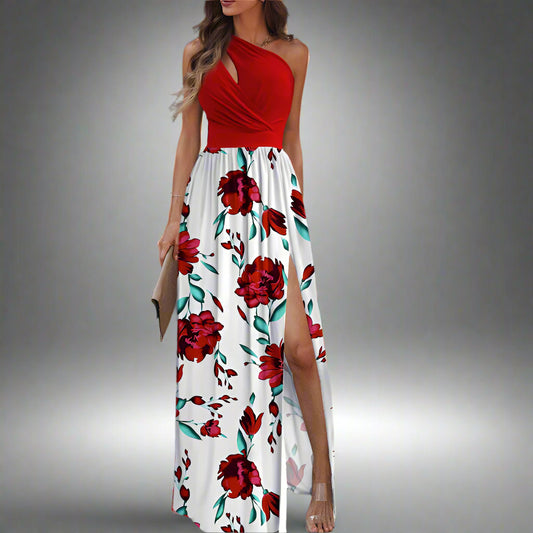 Robe Longue Asymétrique à Épaule Dénudée – Dégradé Élégant & Style Plissé ✨