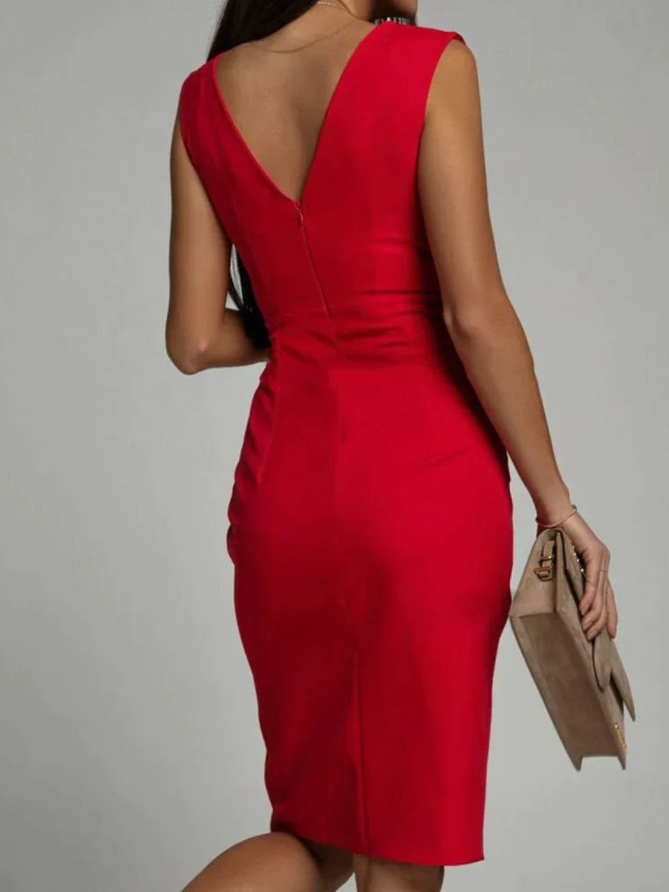 Robe d'été taille haute fendue sans manches à col en V