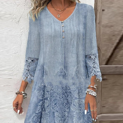 Robe d’Été en Dentelle Fleurie – Élégance Décontractée & Couleur Unie 🌸