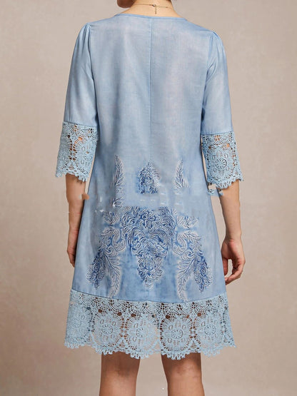 Robe d’Été en Dentelle Fleurie – Élégance Décontractée & Couleur Unie 🌸