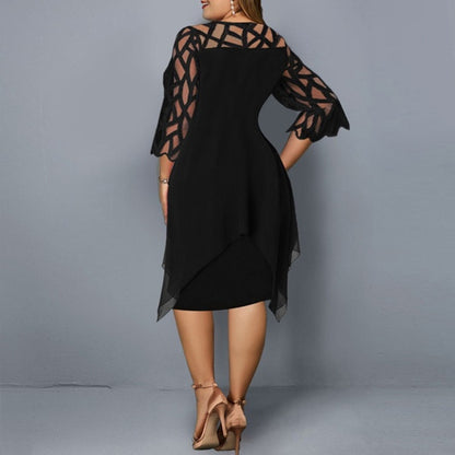 Robe en Chiffon et Dentelle à Ourlet Irrégulier – Manches 7 Minutes – Style Romantique