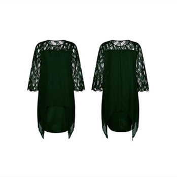 Robe en Chiffon et Dentelle à Ourlet Irrégulier – Manches 7 Minutes – Style Romantique