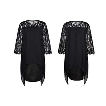 Robe en Chiffon et Dentelle à Ourlet Irrégulier – Manches 7 Minutes – Style Romantique