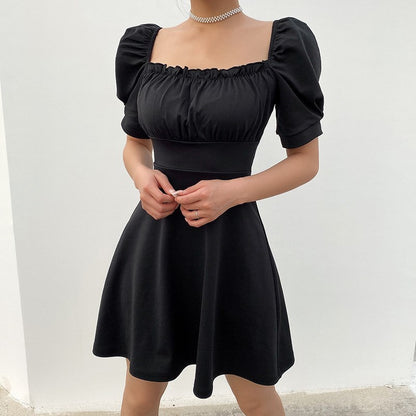 Robe femme à manches courtes bulle avec bretelles dos élégantes - Style tendance