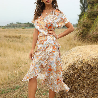 Robe Femme Dentelle Mi-Longue – Encolure V & Taille Mise en Valeur – Style Chic