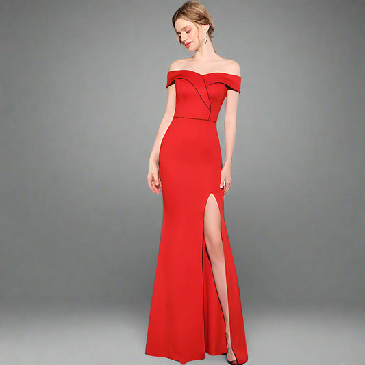 Robe Longue Sirène Off-Shoulder – Élégance & Raffinement pour Soirée ✨