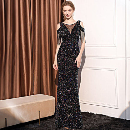 Robe Longue Sirène à Sequins – Coupe Slim Éclatante et Élégante ✨
