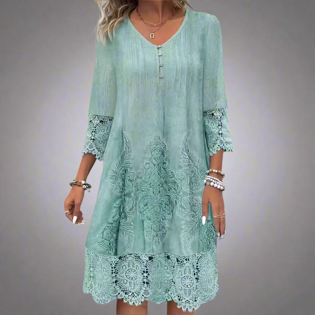 Robe d’Été en Dentelle Fleurie – Élégance Décontractée & Couleur Unie 🌸
