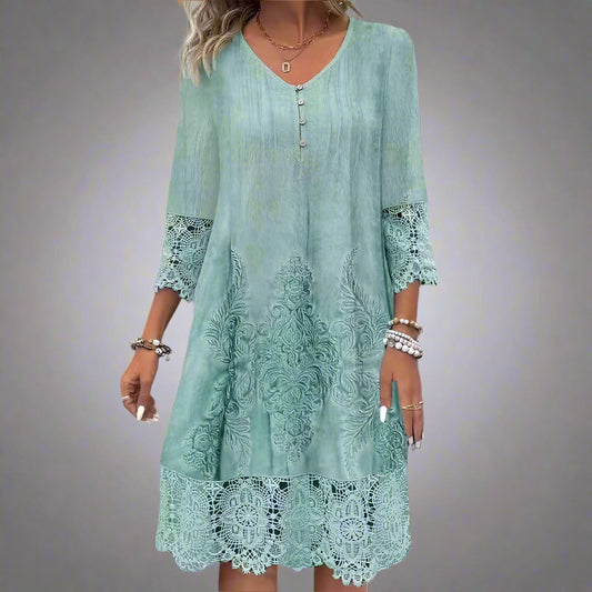 Robe d’Été en Dentelle Fleurie – Élégance Décontractée & Couleur Unie 🌸