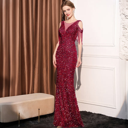 Robe Longue Sirène à Sequins – Coupe Slim Éclatante et Élégante ✨