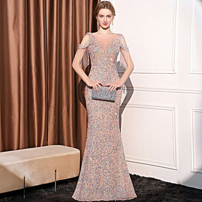 Robe Longue Sirène à Sequins – Coupe Slim Éclatante et Élégante ✨