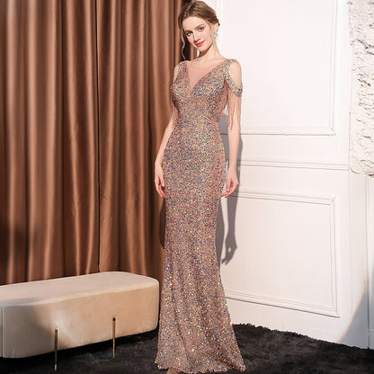 Robe Longue Sirène à Sequins – Coupe Slim Éclatante et Élégante ✨