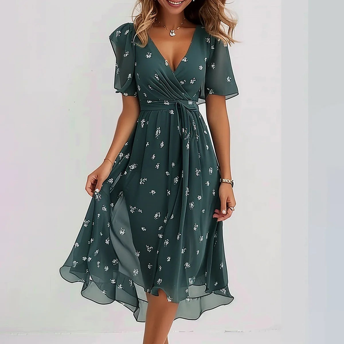 Robe d’Été en Chiffon Imprimé – Élégance Légère & Style Féminin 🌿✨
