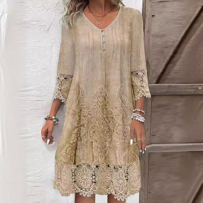 Robe d’Été en Dentelle Fleurie – Élégance Décontractée & Couleur Unie 🌸