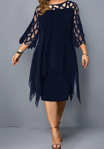 Robe en Chiffon et Dentelle à Ourlet Irrégulier – Manches 7 Minutes – Style Romantique