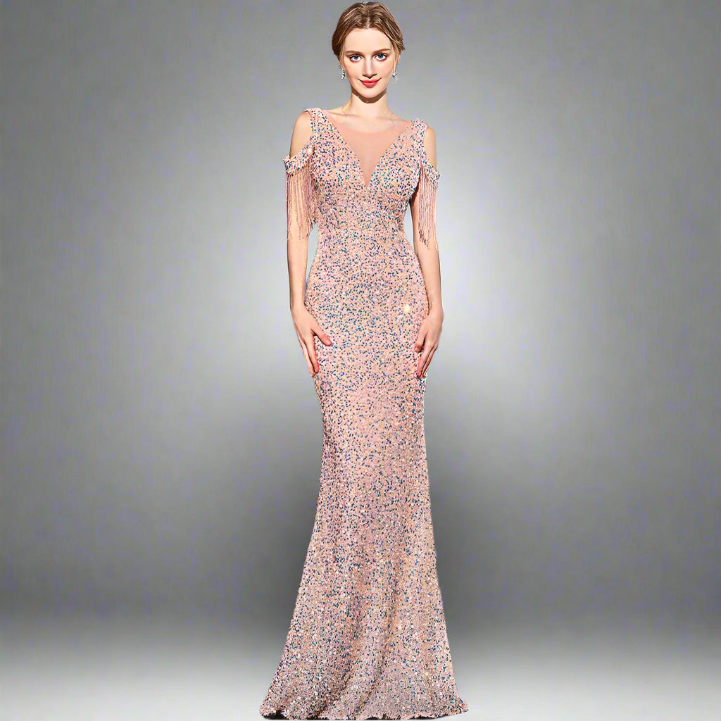 Robe Longue Sirène à Sequins – Coupe Slim Éclatante et Élégante ✨